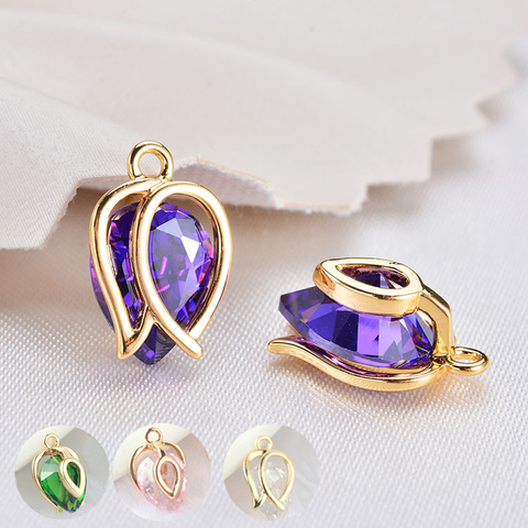 4PCS 12x8MM 24K Gold Color Plated with Purple Zircon Hollow Flower Bud Charm Pendants for Jewelry Making Findings Accessories ► Photo 1/6