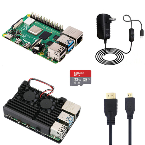 Raspberry Pi 4 Model B 1G/2G/4G Kit with Aluminum Case 5V 3A Power Adapter with Switch HMDI Cable 32G SD Card Optional ► Photo 1/6