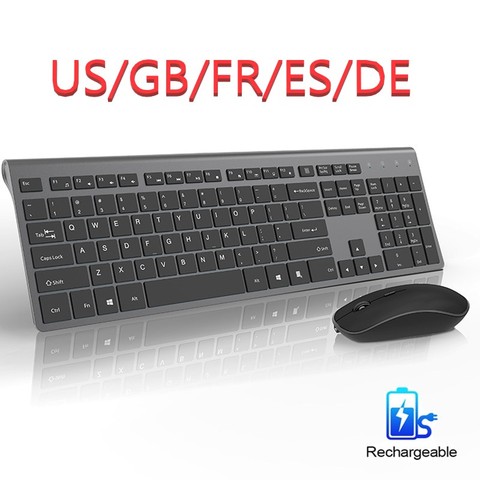 2.4G rechargeable wireless mouse and keyboard, US / France / Germany / English / Spanish layout, ergonomic silent mouse ► Photo 1/6