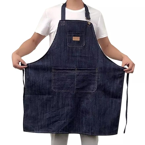 Adults Apron, Adjustable Housekeeping Denim Apron with Pocket Cooking Accessories for Women Men, Dark Blue ► Photo 1/4