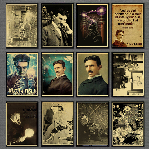 Famous Scientists Nikola Tesla Retro poster Home Furnishing decoration  Kraft Paper Wall Art Home/bar ► Photo 1/6