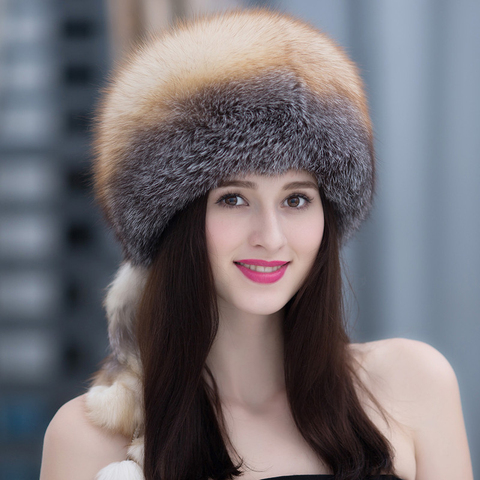 Winter Fur Hat Women Natural Raccoon Fox Fur Russian Hats Winter Outdoor Thick Warm Bomber Ears Caps ► Photo 1/6