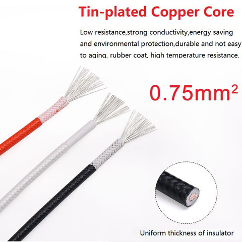 Fiber Braided Silicone Rubber Wire Square 0.75mm Insulated Electric Heating Hotline Cable  Copper High Temperature Carbon Warm ► Photo 1/6