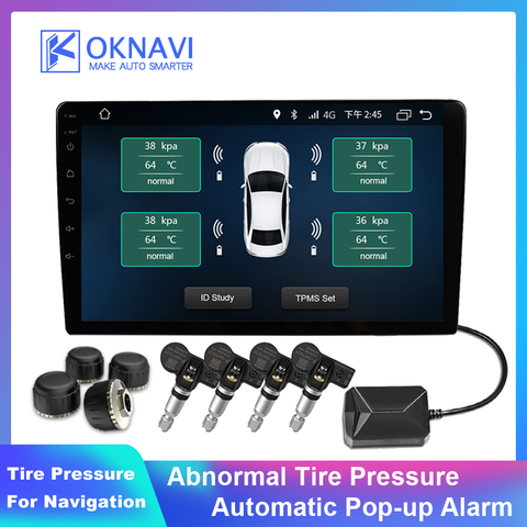 OKNAVI Portable Tire Pressure 4 External Sensors Fuel Saving TPMS Solar Pressure Alarm Monitoring System for Car Radio Navigatio ► Photo 1/6