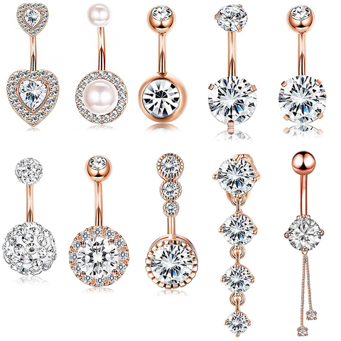14G Double Round Cubic Zirconia Oreille 4 Crystal CZs Belly Button Rings 316L Surgical Steel Belly Piercing Woman Body Jewelry ► Photo 1/6