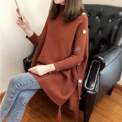 Bat Shirt Thick Pullover Sweater Jacket Women 2022 Autumn And Winter New Sweater Half-high Collar Cloak Cover Loose ► Photo 1/6