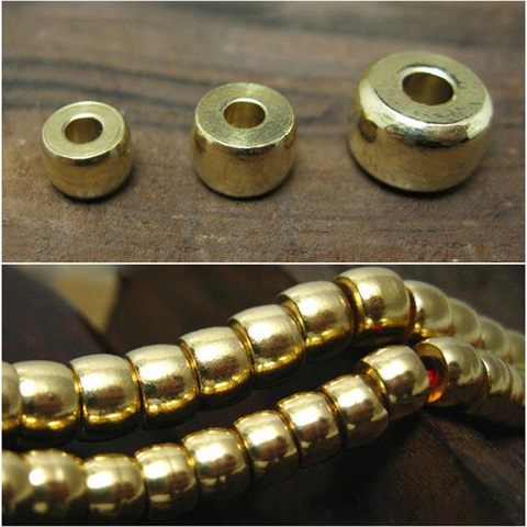 Round Cylinder 5x3mm 6x4mm 8x5mm Solid Brass Metal Light Gold Color Loose Spacer Crafts Beads lot for Jewelry Making Findings ► Photo 1/5