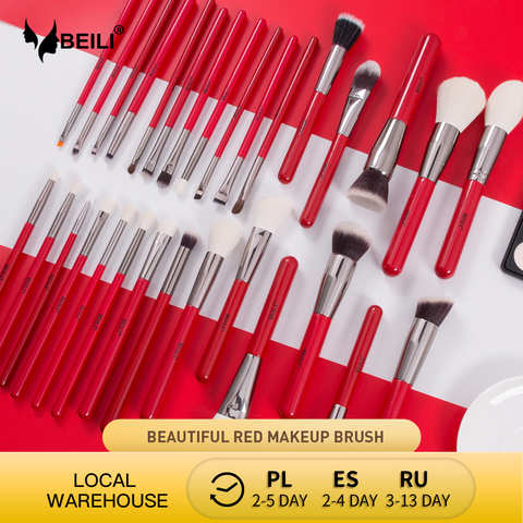 BEILI Red Natural Makeup Brushes Set 11-32pcs Foundation Blending Powder Blush Eyebrow Professional Eyeshadow Make up Brushes ► Photo 1/6