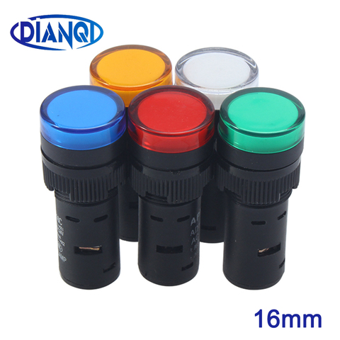 1PCS 16mm Panel Mount Signal Power Led Indicator Light Pilot Lamp Blue Green Red White Yellow Plastic 12V 24V 220V 36V ► Photo 1/4