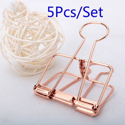 5Pcs Rosegold Binder Clips Paper Clip Office School Supplies Binding Supplies Files Bag Documents Bag Clips Metal Clips ► Photo 1/6