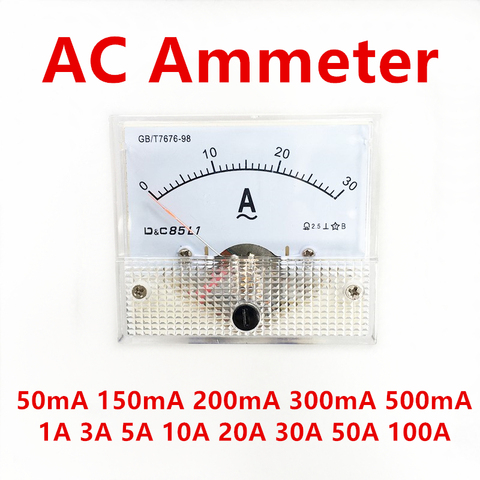 85L1 AC Analog Current Meter Panel 50mA 500mA 1A 5A 10A 20A 50A 100A Gauge Current Mechanical Ammeter ► Photo 1/6