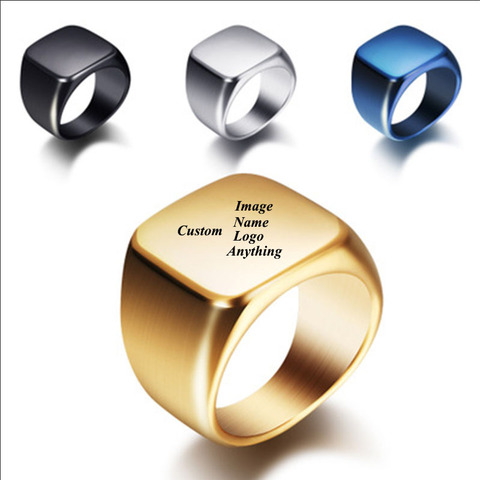 Personalized Mens Signet Rings Stainless Steel Engraving Band Customize Engrave Male Jewelry Fraternal Rings BFF Custom Gift ► Photo 1/6