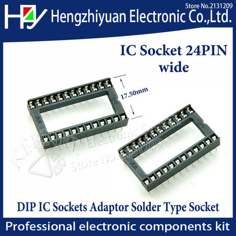 Hzy wide 24 pin IC Sockets 24 pin wide 10PCS/lot Through Hole Stamped pin Open Frame IC Dip Socket,Hole Dip Socket Coonnectors ► Photo 1/1