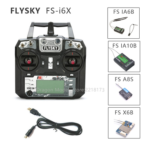 FLYSKY FS-i6X FS i6X 10CH 2.4GHz AFHDS 2A RC Transmitter With X6B iA6B A8S iA10B  Receiver for RC FPV Racing Drone Retailbox ► Photo 1/5