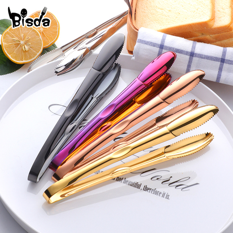 1Pc Meat Tongs Stainless Steel Bread Clip Gold Tableware Multi-function Ice Salad Tong Food Server BBQ Grill Party Accessory ► Photo 1/6