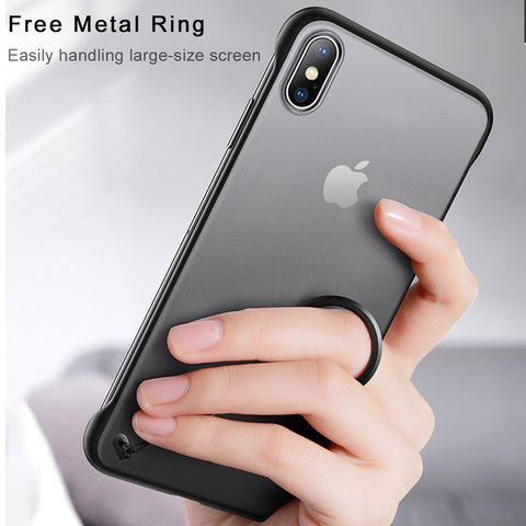 4Colors Frameless Matte Case For iPhone X XR XS 11 12 mini Pro Max 6 6s 7 8 Plus SE 2022 + Finger Ring Hard PC Translucent Cover ► Photo 1/6