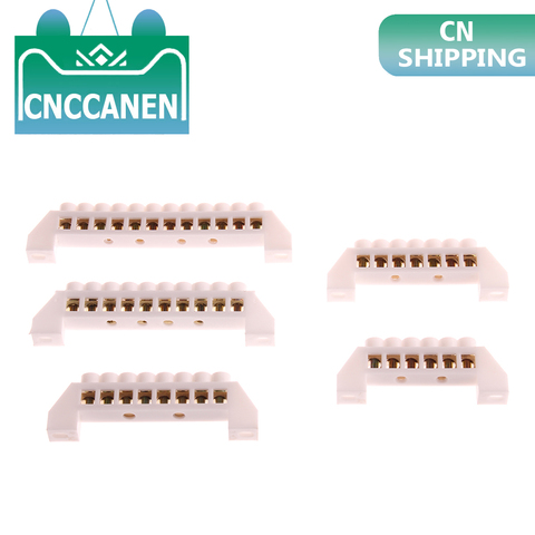 1pc Bridge Design Zero Line 5 6 7 8 10 12 Pole Screw Brass Copper Grounding Strip Terminal Block White Connector ► Photo 1/6