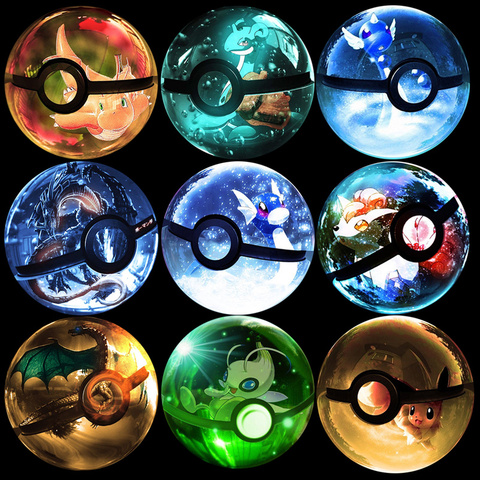 Pikachu Eeevee Pokemon Go Anime Toys Poke Ball K9 Crysal Pokeball with Crysal LED Light for Children Christmas Gift ► Photo 1/6