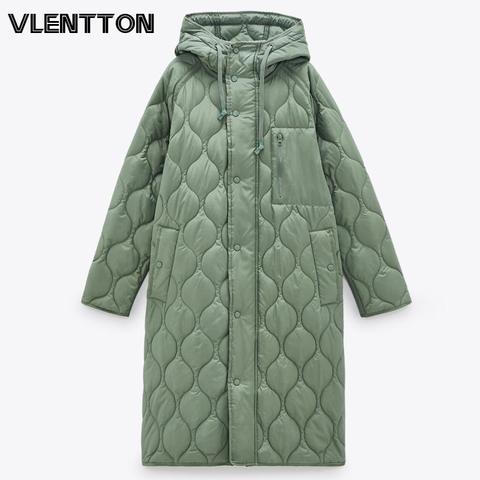 New Autumn Winter Women Vintage Green Parka Jacket Coat Casual Warm Loose Hooded Overcoats Female Oversize Long Outwear Ladies ► Photo 1/6