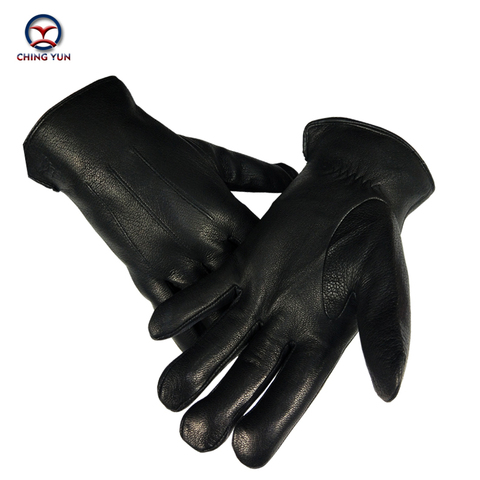CHINGYUN2022 hot sale high quality leather real wool men's black Decorative stripes Winter Super Warm Wool Drawstring Gloves ► Photo 1/6
