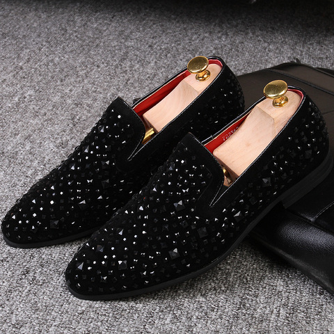 Black Spikes 2022 New Brand Mens Loafers Luxury Shoes Denim And Metal Sequins High Quality Casual Men Shoes ► Photo 1/6