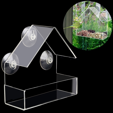 Clear House Window Bird Feeder Birdhouse With Suction Outdoor Garden Feeding New  ► Photo 1/6