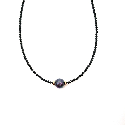 LiiJi Unique Choker Necklace Real Black Spinel Faceted Beads Tahitian Black Shell Pearl 925 Sterling Silver Gold Color Gift ► Photo 1/6