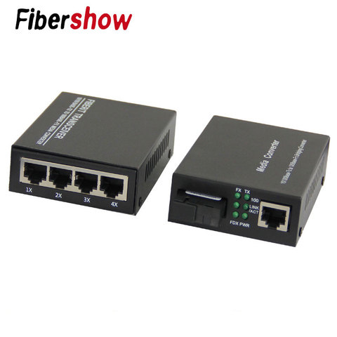 Fast Ethernet Fiber Optical Media Converter Single Mode 20KM 4 RJ45 and 1 SC fiber Port 10/100M ► Photo 1/3