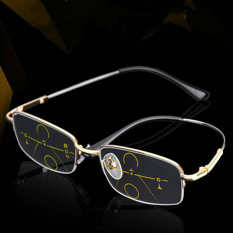 Metal Titanium Multifocal Reading Glasses Progressive Bifocal Anti Blue Ray UV Protect Presbyopic Glasses Half Frame Men Women ► Photo 1/6