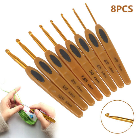 8pcs/set Soft Touch Crochet Hooks 2.5-6mm Aluminum Knitting Weave Craft Yarn Knitting Needles Portable Sweater Hand Sewing Tools ► Photo 1/6