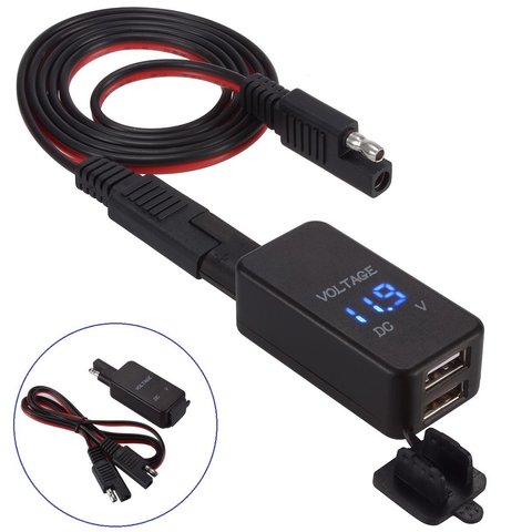 4.2A SAE to Dual Waterproof USB Charger Voltmeter 10A Fuse 100CM Extension Cable Ring Terminals Quick SAE Disconnect Motorcycle ► Photo 1/6