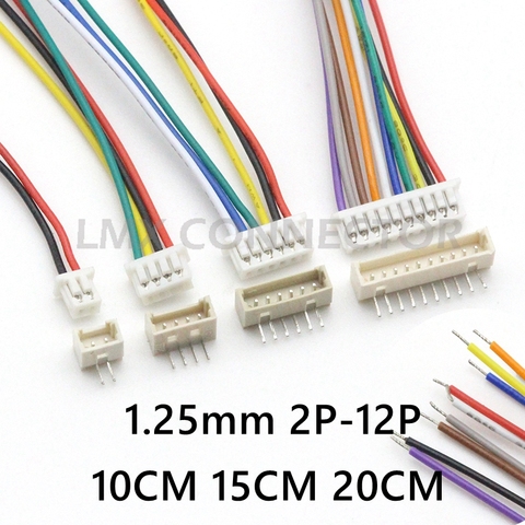 10 sets MICRO JST 1.25mm Pitch Female Connector Wire 10CM 15CM 20CM 28AWG 2/3/4/5/6/7/8/9/10/11/12 Pin with Right Angle Socket ► Photo 1/6