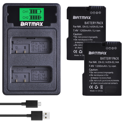 EN-EL14 EN-EL14a Battery+LCD Dual Charger with Type C Port for Nikon P7800,P7700,P7100,P7000,D5600,D5500,D5300,D5200,D5100,D3200 ► Photo 1/6