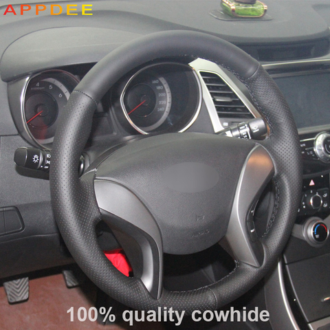 Black Genuine Leather Steering Wheel Cover for Hyundai Elantra 2011 2012 2013 2014 Avante I30 ► Photo 1/6