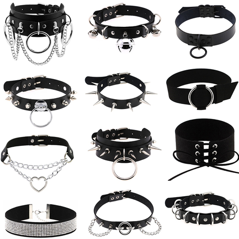 Harajuku Punk Rock Gothic Sexy PU Leather Heart Round Spike Rivet Collar Choker Necklace Body  100% Handmade Jewelry  Party Gift ► Photo 1/6