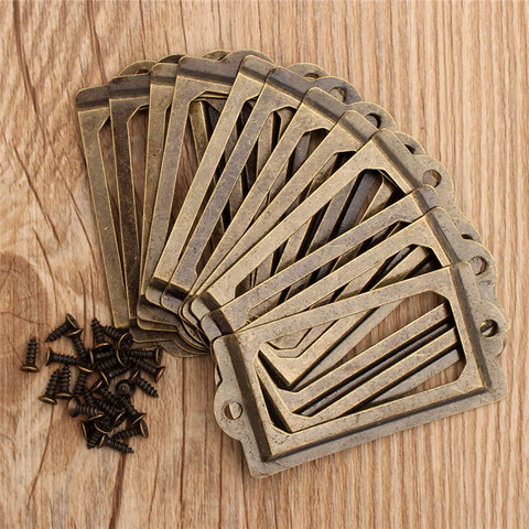 12Pcs Antique Brass Metal Label Pull Frame Handle File Name Card Holder For Furniture Cabinet Drawer Box Case Bin ► Photo 1/6