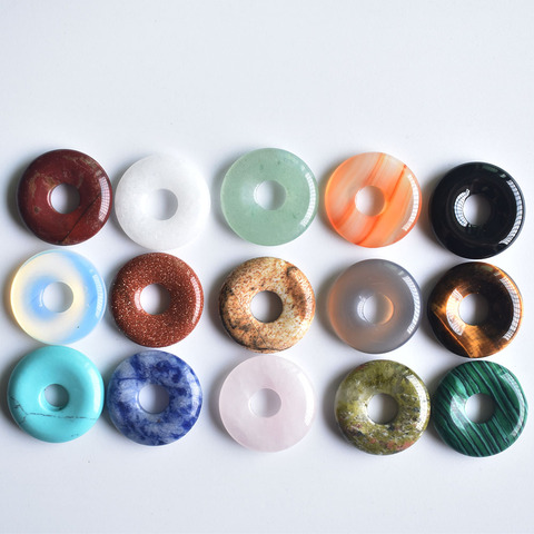 2022 New high quality Assorted natural stone gogo donut charms pendants beads 18mm for jewelry making Wholesale 15pcs/lot free ► Photo 1/3