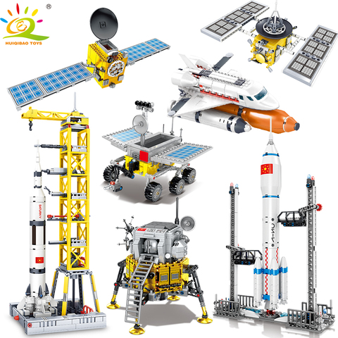 HUIQIBAO Space Station Saturn V Rocket Building Blocks City Shuttle Satellite Astronaut Figure Man Bricks Set Children Toys Gift ► Photo 1/6