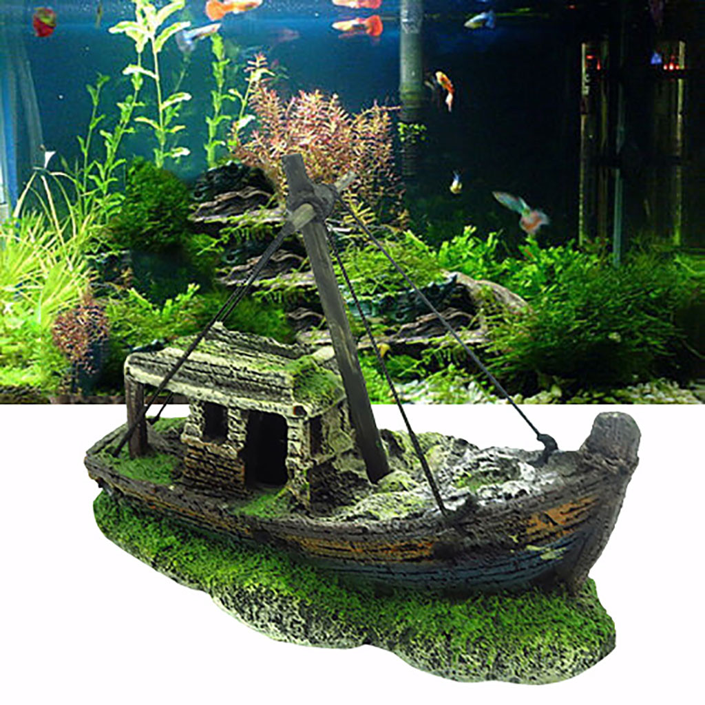 Aquarium Fish Tank Barrel Castle Tree Sunk Ship Ornaments Cave Landscaping Decor 