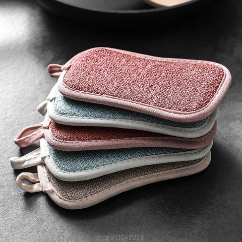 4 Pcs Double Sided Scouring Pad Reusable Microfiber Dish Cleaning Cloths Scrubbing Sponges Dishcloth N16 20 Dropship ► Photo 1/5