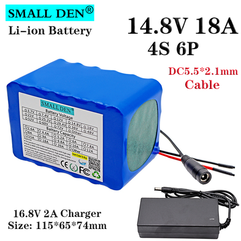 14.8V 18Ah lithium battery + charger 4S6P 18650 battery pack heater miner's lamp amplifier with BMS + 16.8V 2A charger ► Photo 1/6