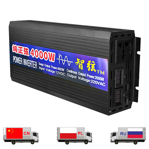 New Pure Sine Wave Inverter 2000W 3000W 4000W Power Solar Car Inverters With LED Display DC 12V 24V To AC 220V Voltage Converter ► Photo 1/6