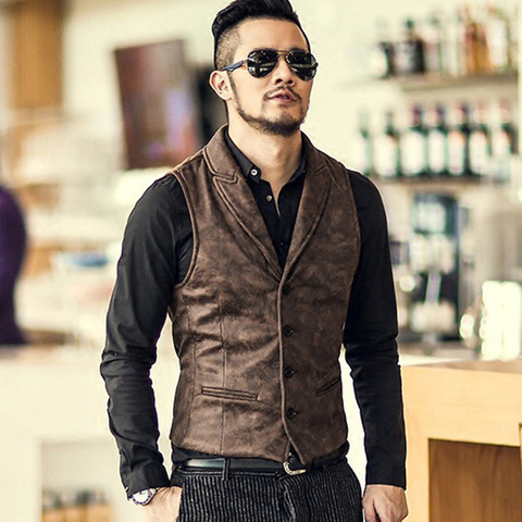 Suede Slim Fit Single Breasted Vest Mens 2022 Brand New Fashion Gothic Steampunk Victorian Style Waistcoat Men Casual Vest ► Photo 1/6