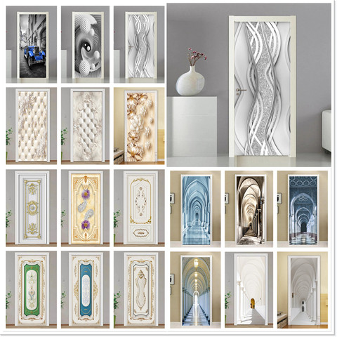 Bedroom PVC Door Sticker Modern 3D DIY European Fashion Wallpaper Living Room Art Door Poster Self-Adhesive Mural Stickers Home ► Photo 1/6