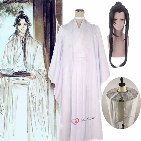 Xie Lian Cosplay Costume Tian Guan Ci Fu Cosplay Xielian Wigs Bamboo Hat Prop Men Women White Han Fu Anime Outfit ► Photo 1/6