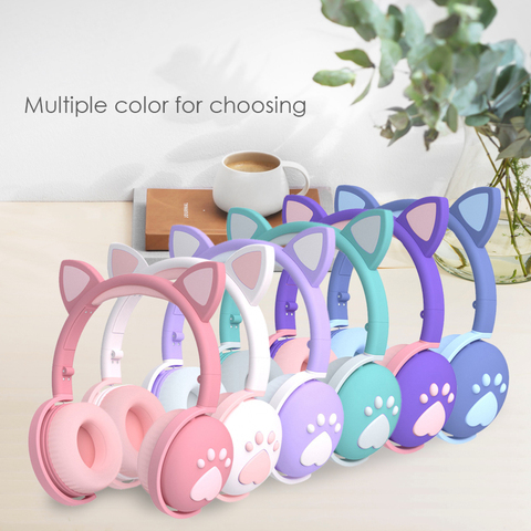 Cute cat Ear Paw Headset Glowing Kids Wireless Bluetooth 5.0 Headphones daughters Girls Gift Earphones with Mic Children Gifts ► Photo 1/6