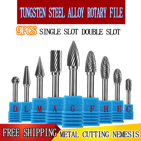 9pcs set 6mm-16mm cemented carbide rotary file tungsten carbide metal carving polishing drill bit woodworking Milling cutter DIY ► Photo 1/6