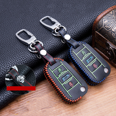 Hand sewing leather Car Key Case For Peugeot 107 206 207 208 306 307 301 308S 407 2008 3008 4008 5008 RCZ For Citroen C2 C3C4C5 ► Photo 1/6