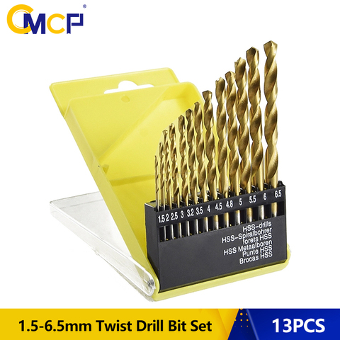 13pc 1.5-6.5mm Round Shank Twist Drill Bit Set Titanium Coated Hole Cutter High Speed Steel Gun Drill Bit Woodworking Metal Tool ► Photo 1/6