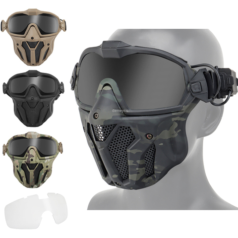 Military Airsoft Mask Detachable Goggles with Anti-fog Fan Tactical Paintball Protective Full Face Mask Shooting Goggles Masks ► Photo 1/6
